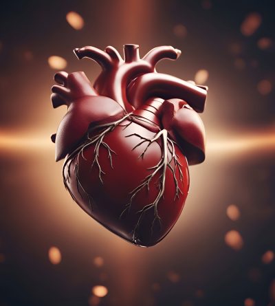 Human heart with veins on a dark background. 3d illustration.