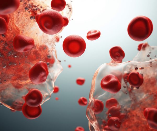 In microscopic world, countless vibrant erythrocytes, red blood cells, traverse circulatory system, tirelessly carrying life-sustaining oxygen, resembling a dynamic network vital for human vitality